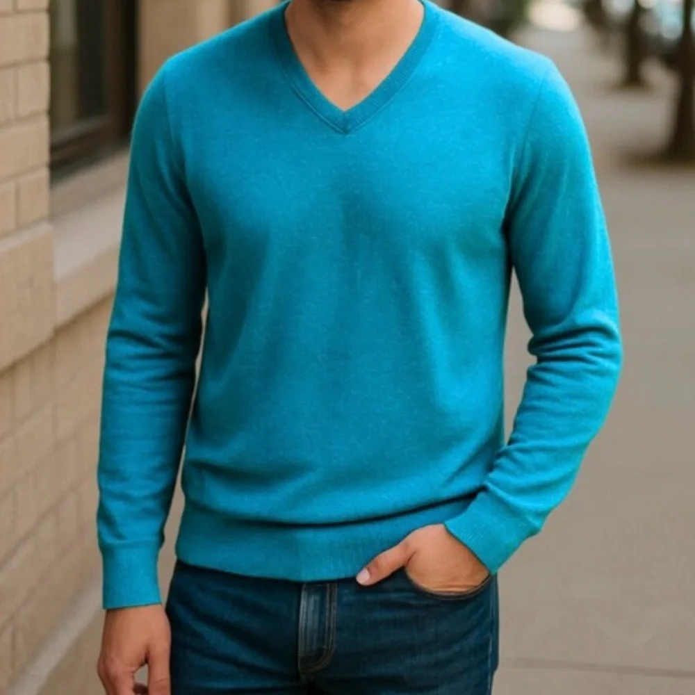 Peter Millar BlueV-Neck Cotton Cashmere Blend Sweater SZ XL Luxury Preppy